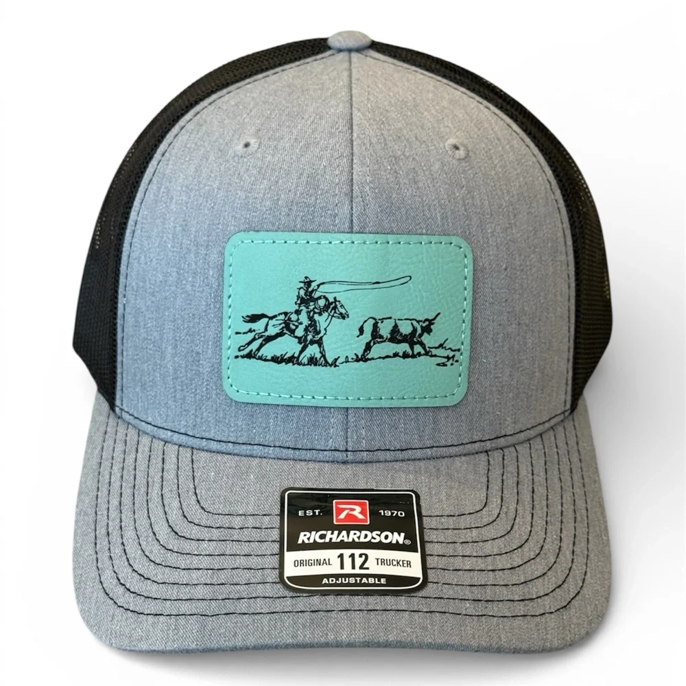 RICHARDSON 112 Heather Gray/Black Ranch Roper Patch Structured Trucker - Picture 1 of 8